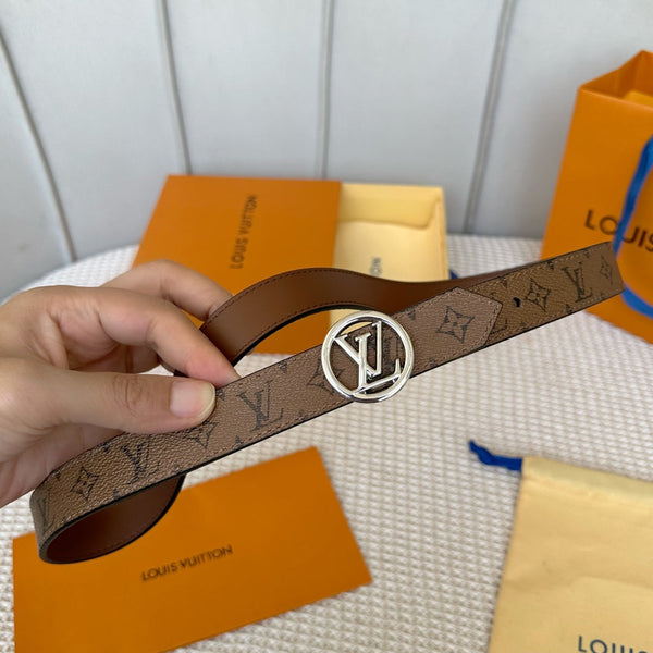 CINTURA REVERSIBILE LV CIRCLE 25MM IN PELLE DI VITELLO CON MONOGRAMMA MARRONE MEDIO, FERRAMENTA IN ARGENTO