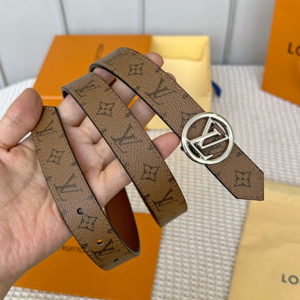 CINTURA REVERSIBILE LV CIRCLE 25MM IN PELLE DI VITELLO CON MONOGRAMMA MARRONE MEDIO, FERRAMENTA IN ARGENTO