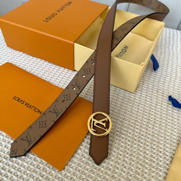 CINTURA REVERSIBILE LV CIRCLE 25MM IN PELLE DI VITELLO CON MONOGRAMMA MARRONE MEDIO E FERRAMENTA ORO