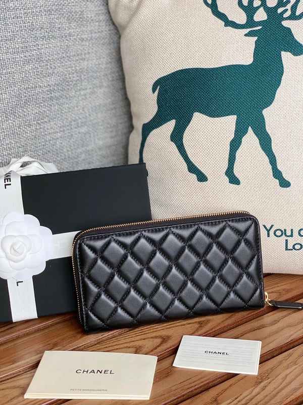 CC Zippy Long Wallet 19.5cm Black Sheepskin GHW 223941