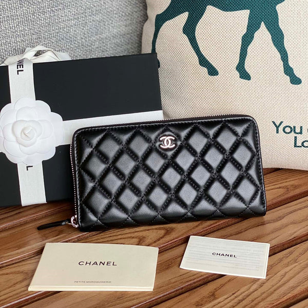 CC Zippy Long Wallet 19.5cm Black Sheepskin Sliver Steel 223943