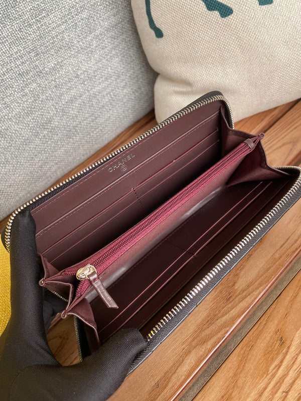 CC Zippy Long Wallet 19.5cm Black Sheepskin Sliver Steel 223943