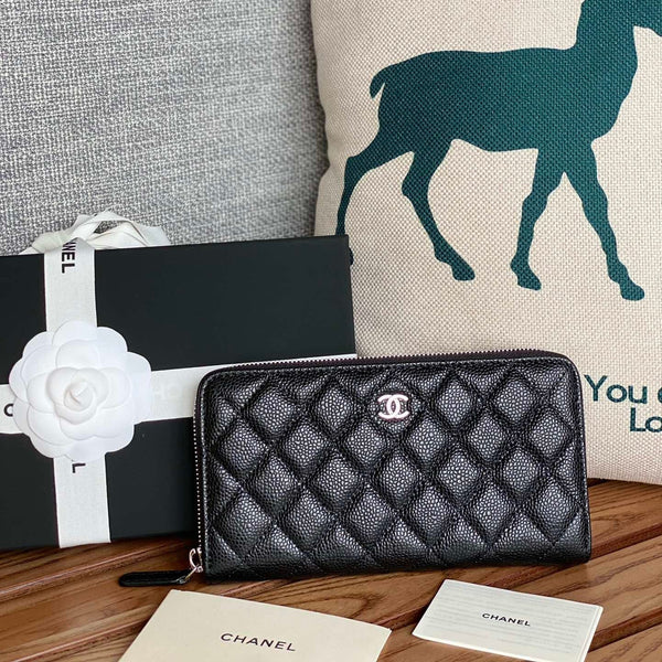 CC Zippy Long Wallet 19.5cm Black Caviar Sliver Steel 223947
