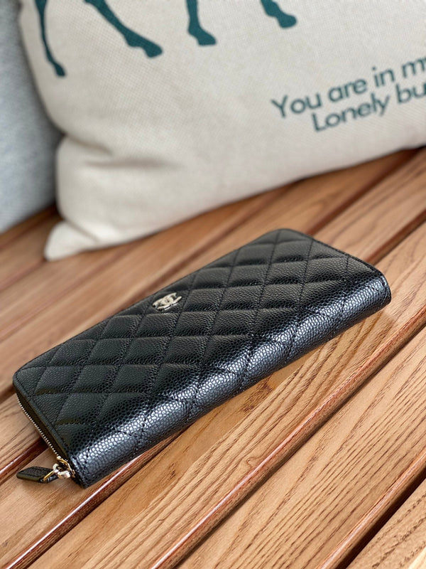 CC Zippy Long Wallet 19.5cm Black Caviar Sliver Steel 223947