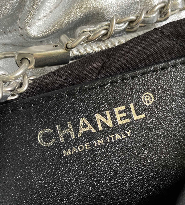 CC HOBO MINI 20CM PELLE DI AGNELLO ARGENTO