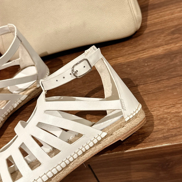 SANDALO CON SUOLA IN PAGLIA IN PELLE DI AGNELLO BIANCA