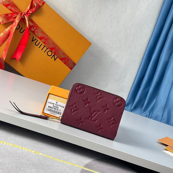 LV M60740 Zippy Coin Purse Burgundy Monogram Empreinte Leather 221609