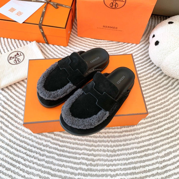 HM Go Mule Nero Mix Grigio Nero Scamosciato Foderato con Pile di Lana 963221