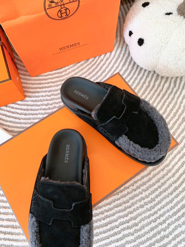 HM Go Mule Nero Mix Grigio Nero Scamosciato Foderato con Pile di Lana 963221