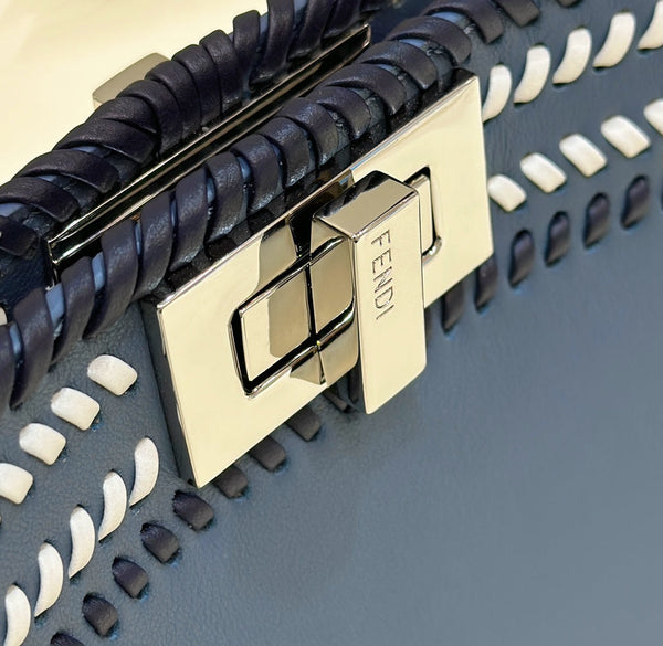 PEEKABOO ISEEU 27 IN BLUE BAYOUX INTERLACED CALFSKIN SILVER HARDWARE