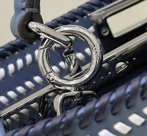 PEEKABOO ISEEU 27 IN BLUE BAYOUX INTERLACED CALFSKIN SILVER HARDWARE