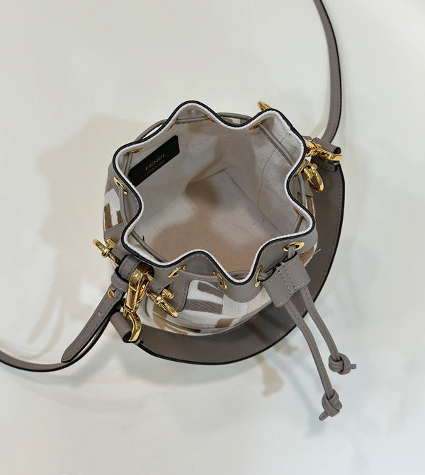 ff mon tresor bucket bag 18cm grey leather ff motif