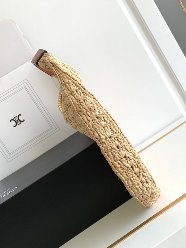 celin classic panier 33cm hobo bag raffia and brown calfskin