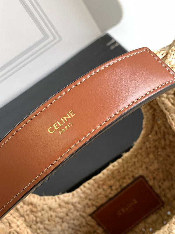 celin classic panier 33cm hobo bag raffia and brown calfskin