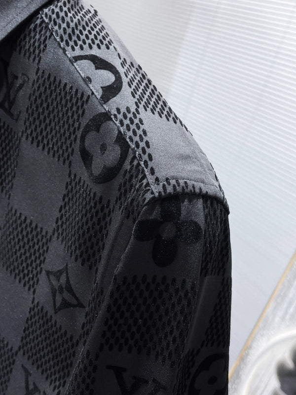 CAMICIA LV A MANICHE LUNGHE IN COTONE DAMIER NERO 238803