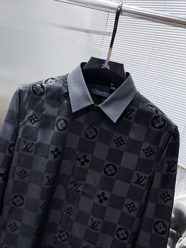 CAMICIA LV A MANICHE LUNGHE IN COTONE DAMIER NERO 238803