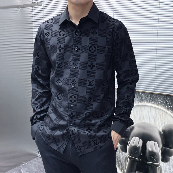 CAMICIA LV A MANICHE LUNGHE IN COTONE DAMIER NERO 238803