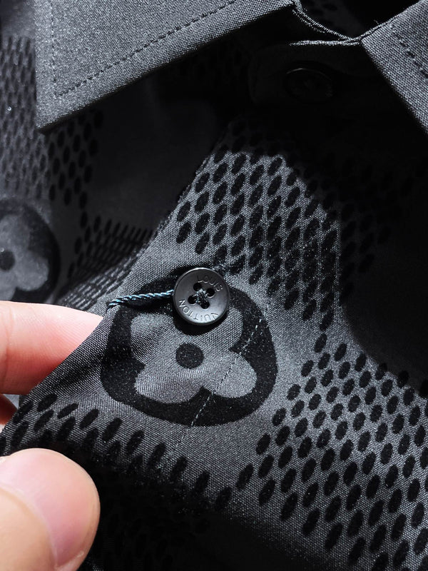 CAMICIA LV A MANICHE LUNGHE IN COTONE DAMIER NERO 238803