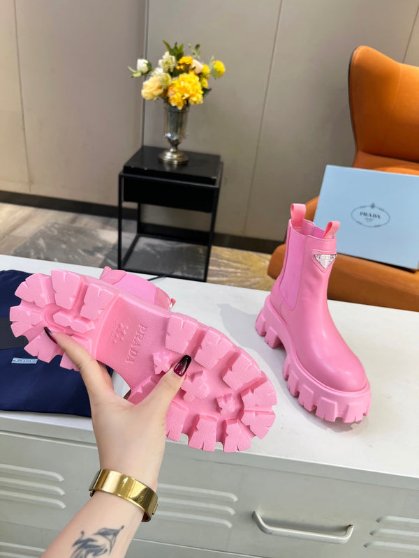 STIVALETTI PRA MONOLITH SPAZZOLATI 55 IN PELLE DI VITELLO ROSA BRILLANTE