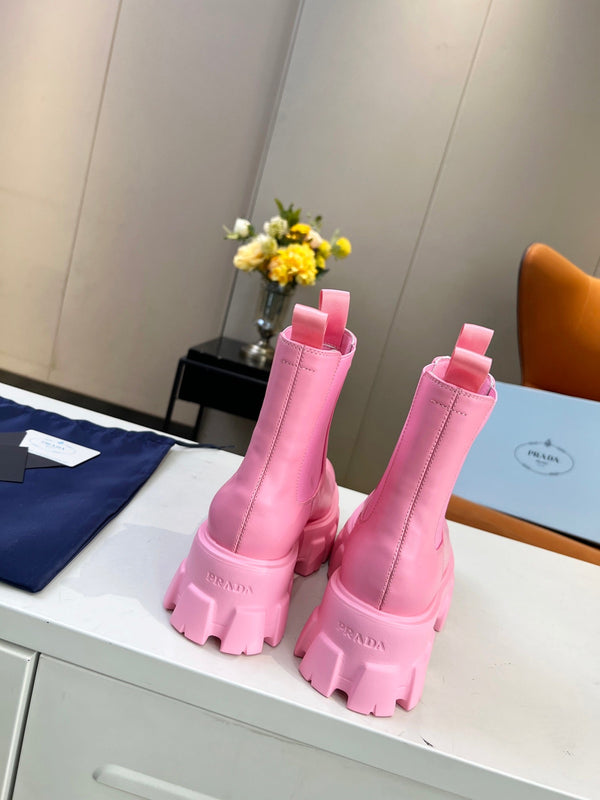 STIVALETTI PRA MONOLITH SPAZZOLATI 55 IN PELLE DI VITELLO ROSA BRILLANTE