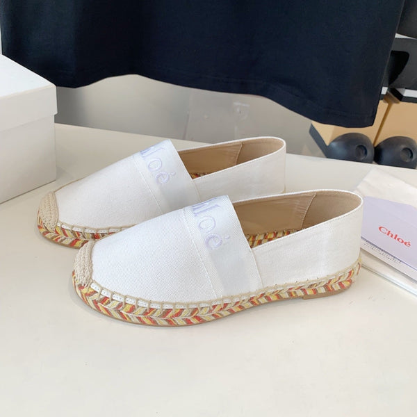 CHLOÉ LOAFER SHOES IN WHITE DENIM AND WOVEN RAFFIA