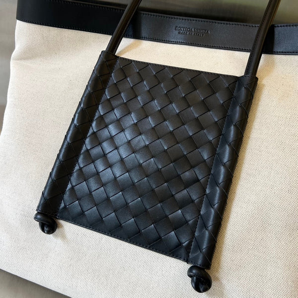 PORTELLO TOTE 53 IN BLACK CALFSKIN AND WHITE CANVAS