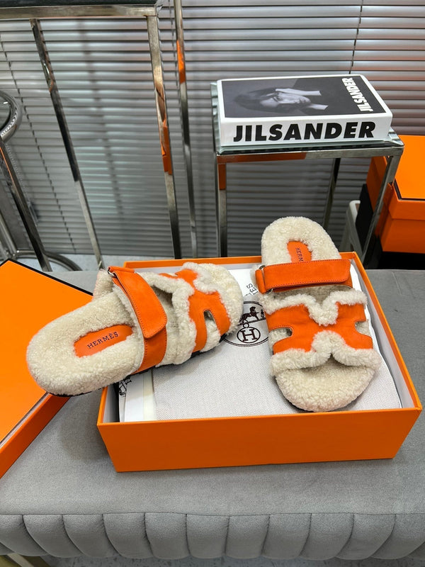 HM Chypre Sandal In Orange Suede And Fleece Lining  953827