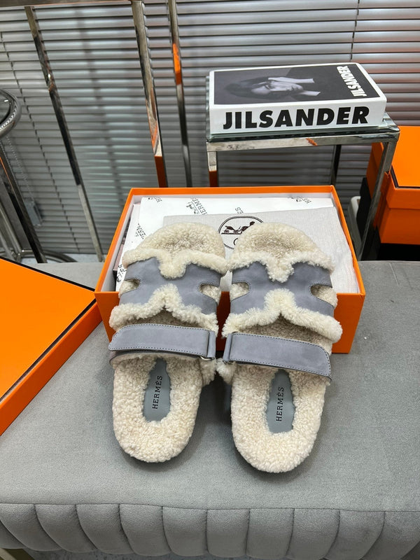 HM Chypre Sandal In Grey Suede And Fleece Lining 953831