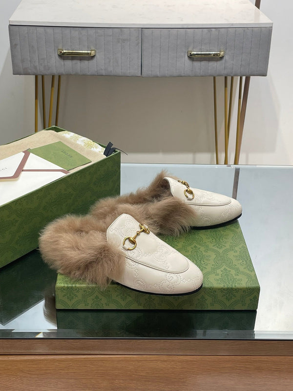 MULE HORSEBIT IN PELLE DI VITELLO GOFFRATA BIANCA E FODERA IN LANA DI AGNELLO