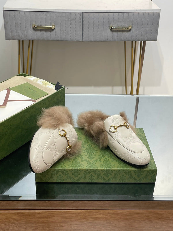 MULE HORSEBIT IN PELLE DI VITELLO GOFFRATA BIANCA E FODERA IN LANA DI AGNELLO