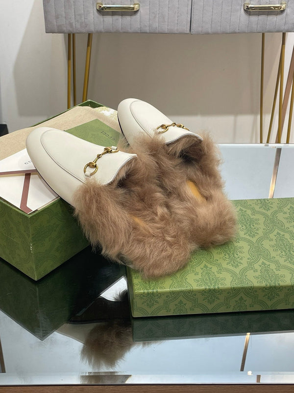 MULE HORSEBIT IN PELLE DI VITELLO BIANCA E FODERA IN LANA DI AGNELLO