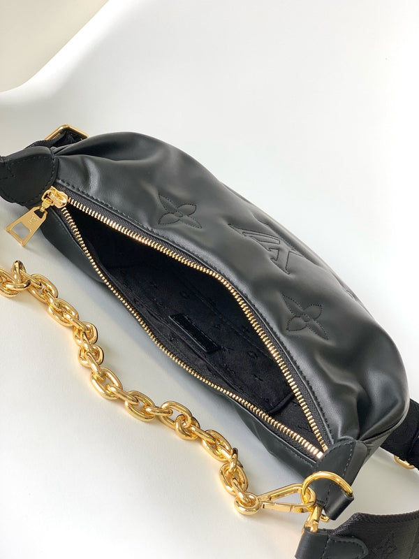 LV Over The Moon Handbag 27.5cm Black Embroidered Smooth Calfskin