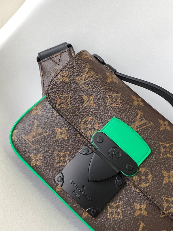 LV S Lock Sling Bag 21cm Brown Green Monogram Macassar Canvas