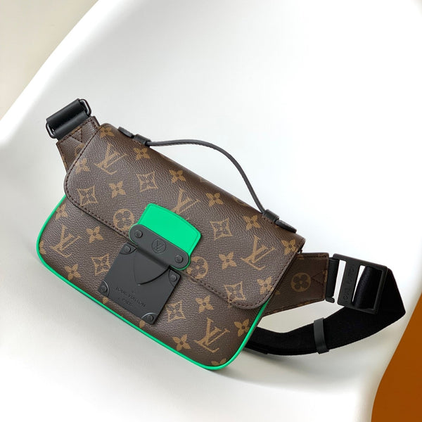 LV S Lock Sling Bag 21cm Brown Green Monogram Macassar Canvas