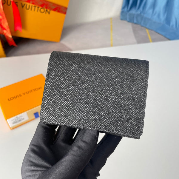 LV Enveloppe Carte De Visite Card Holder Black Taiga Leather 221503