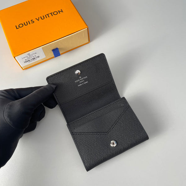 LV Enveloppe Carte De Visite Card Holder Black Taiga Leather 221503