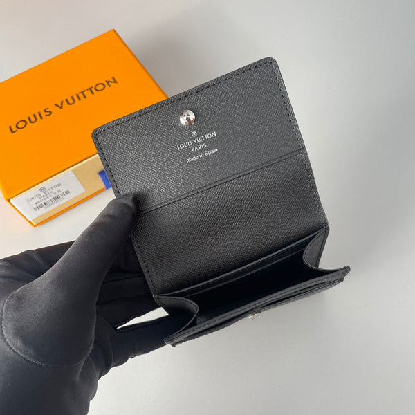 LV Enveloppe Carte De Visite Card Holder Black Taiga Leather 221503