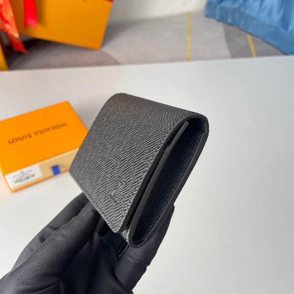 LV Enveloppe Carte De Visite Card Holder Black Taiga Leather 221503