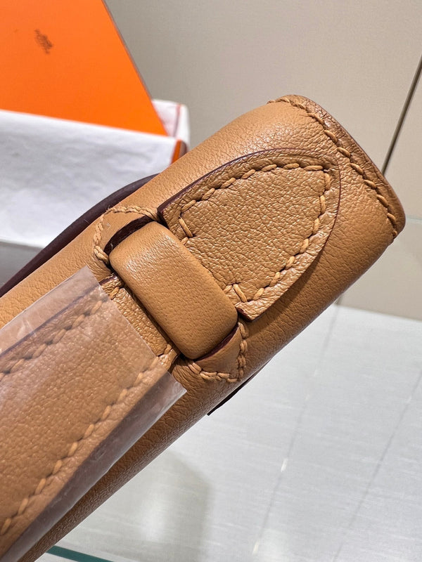 HM KELLY POCHETTE 22CM BROWN SWIFT SILVER HARDWARE