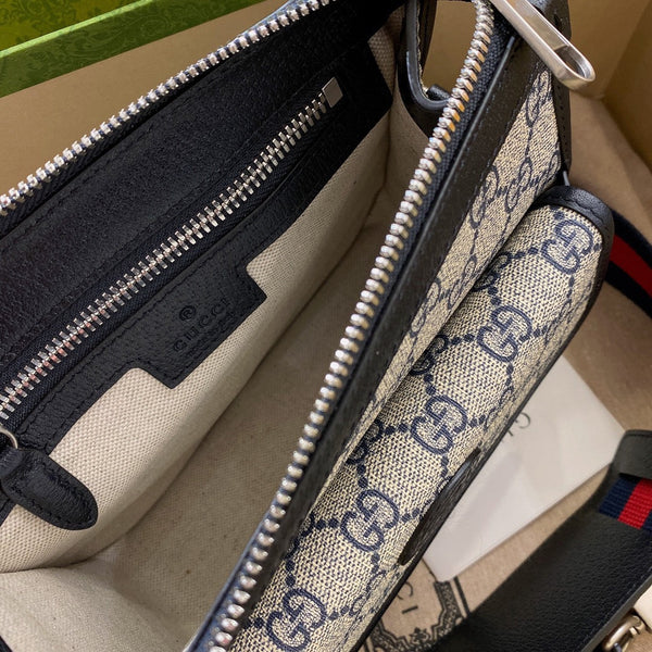 GG SMALL 21 CROSSBODY BAG WITH TAG IN BEIGE CANVAS AND BLACK CALFSKIN