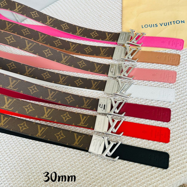 LV Initiales 30mm Reversible Belt Gold Rotating Buckle Hot Pink Brown Leather