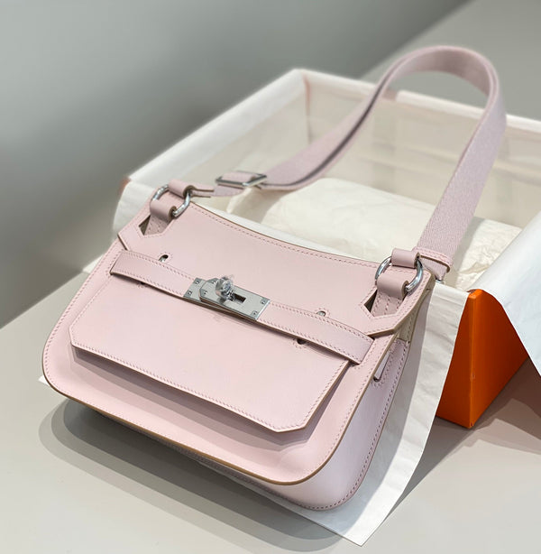 HM JYPSIERE SHOULDER BAG 23 IN BABY PINK CALFSKIN
