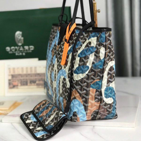 SAINT LOUIS PM BAG 34 IN BLUE LETTRES CAMOUFLAGE GOYARDINE CANVAS