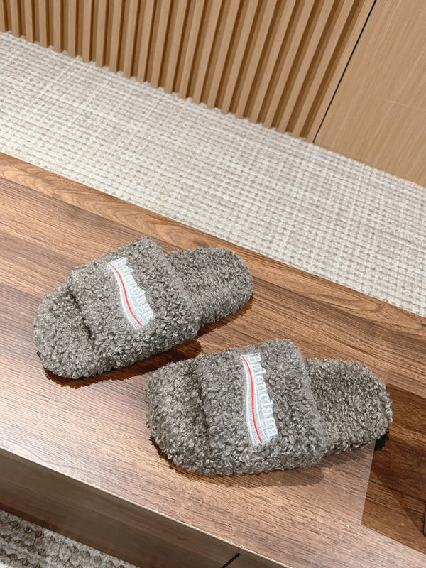 CIABATTE IN PELLICCIA IN SHEARLING RICCIO GRIGIO