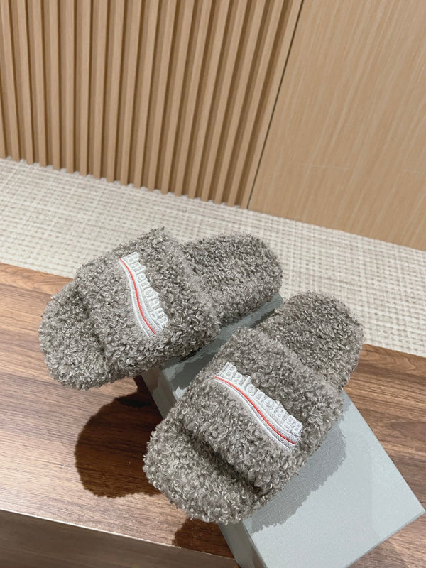 CIABATTE IN PELLICCIA IN SHEARLING RICCIO GRIGIO