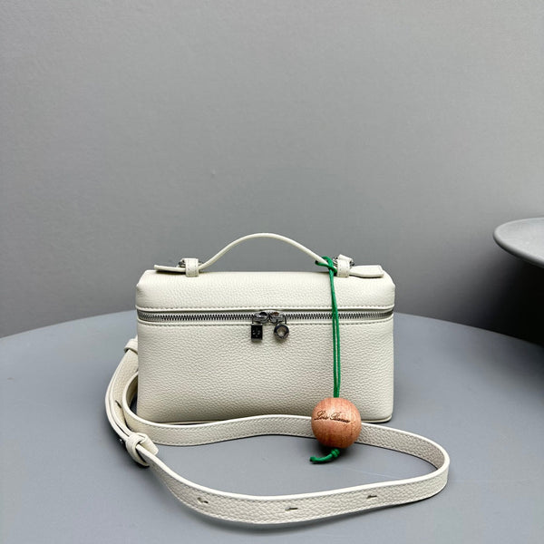 Borsa in pelle di mucca bianca Extra Pocket L19