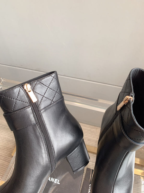 CC Square Toe Ankle Boots 70mm Black Cowhide 464564