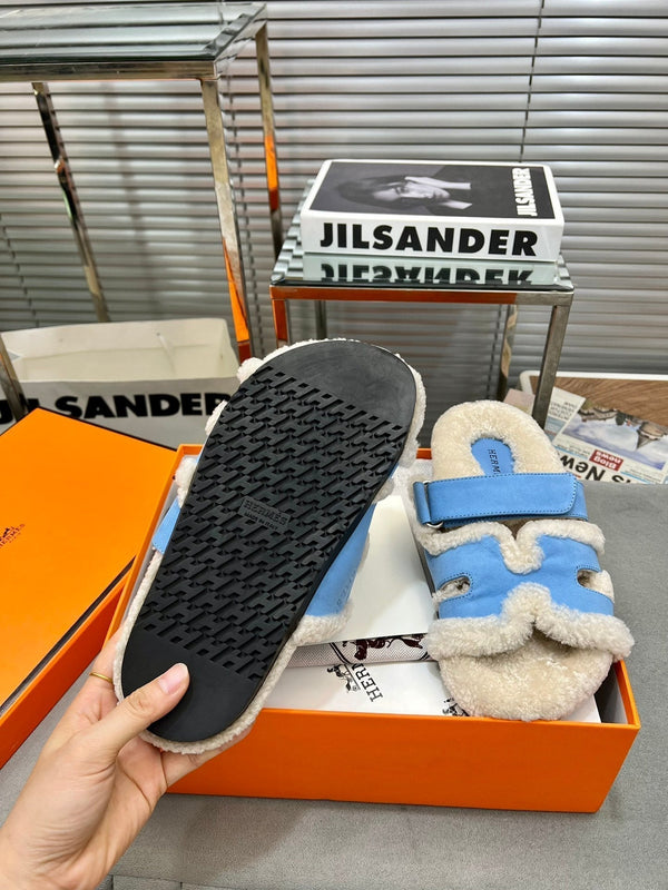 HM Chypre Sandal In Blue Suede And Fleece Lining 953833