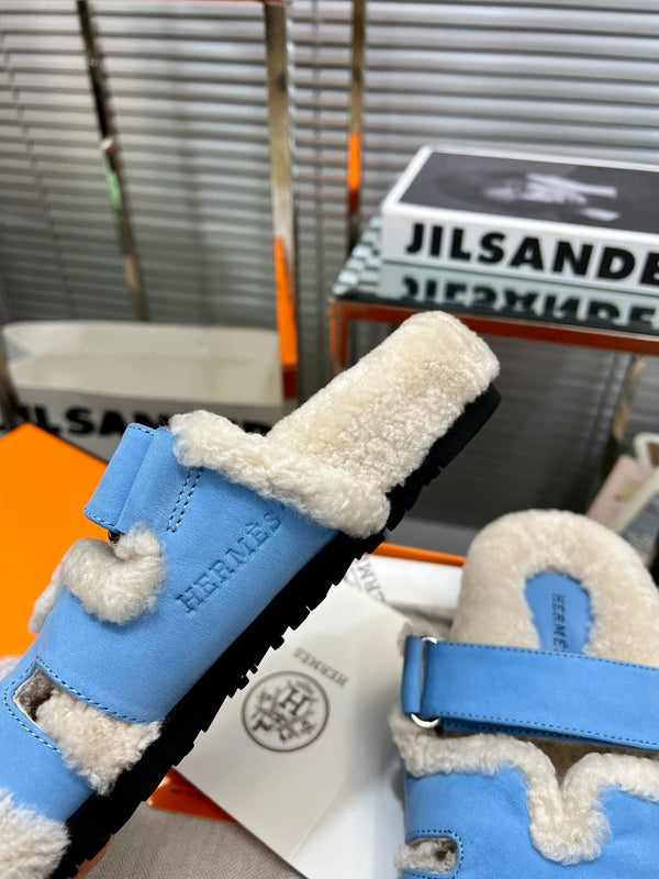 HM Chypre Sandal In Blue Suede And Fleece Lining 953833