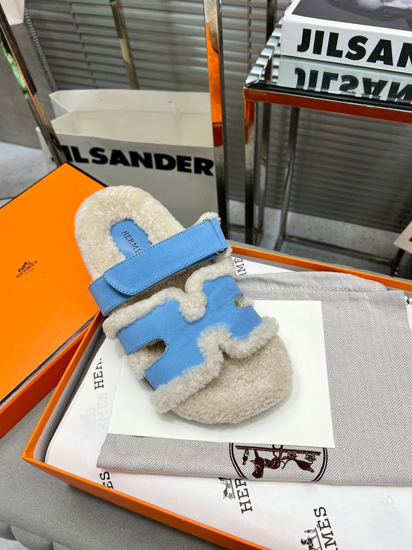 HM Chypre Sandal In Blue Suede And Fleece Lining 953833